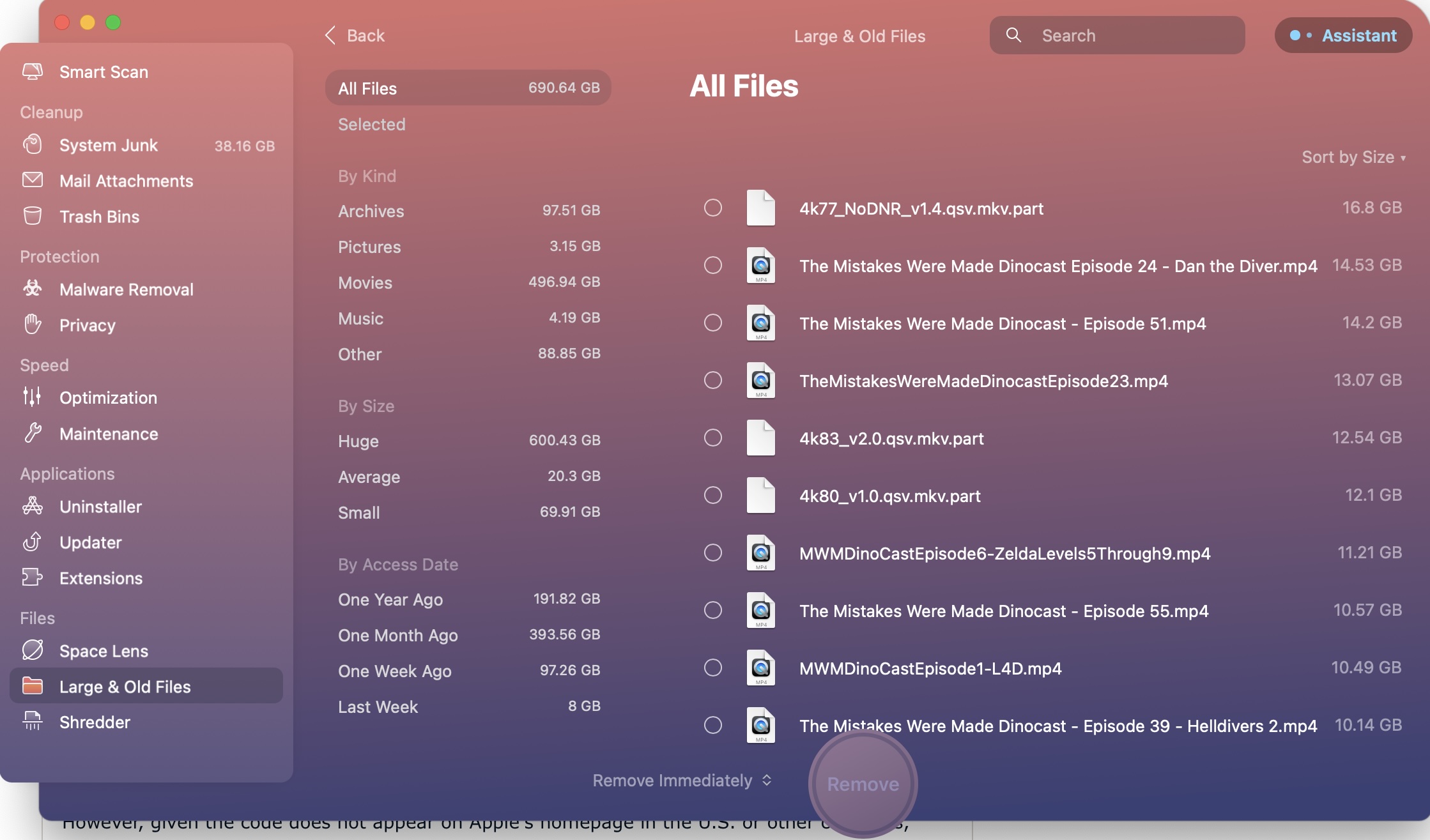 CleanMyMac X’s handy Large & Old Files module