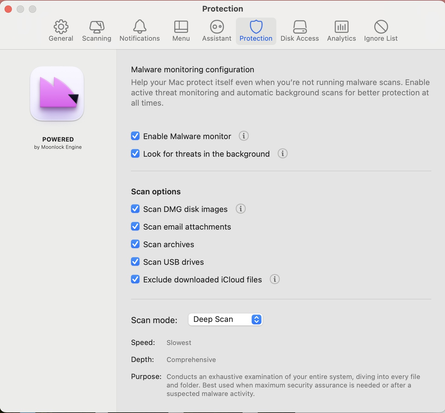 Malware protection settings in CleanMyMac