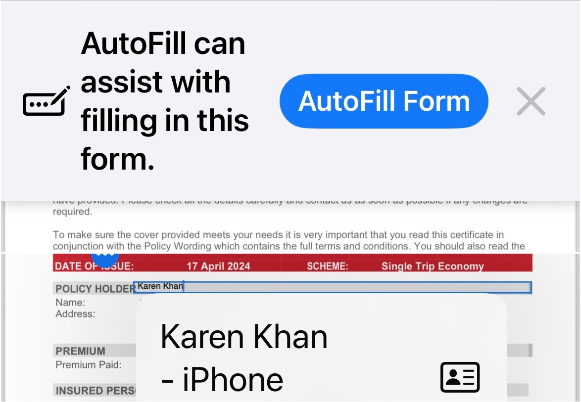 AutoFill Form on iPhone