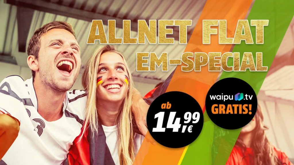 Image: EM kann kommen: 30 GB Allnet Flat-Tarif mit waipu.tv fÃ¼r 15 Euro im Monat