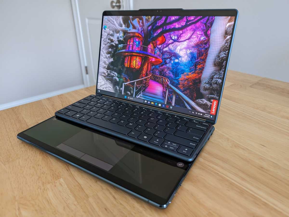 Lenovo Yoga Book 9i with keyboard in upper position