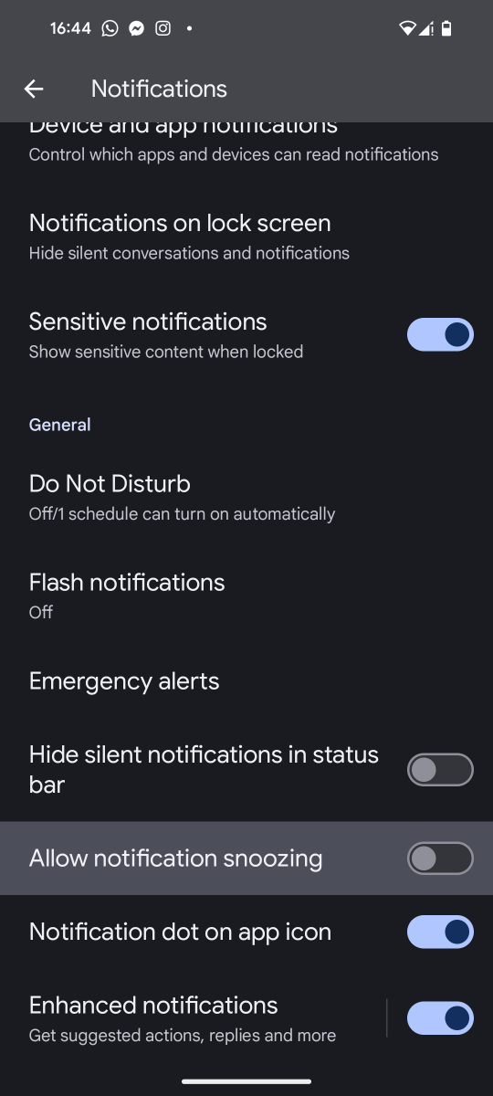 Pixel 8a notification snoozing