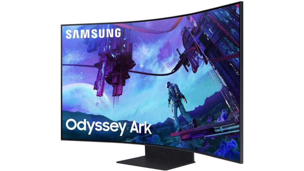 The Samsung Odyssey Ark 2 monitor displaying sci-fi graphics