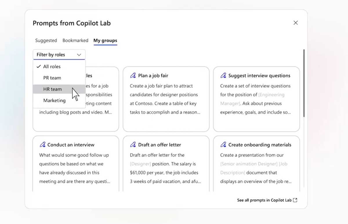 Mensajes compartidos de Microsoft Copilot Copilot Lab