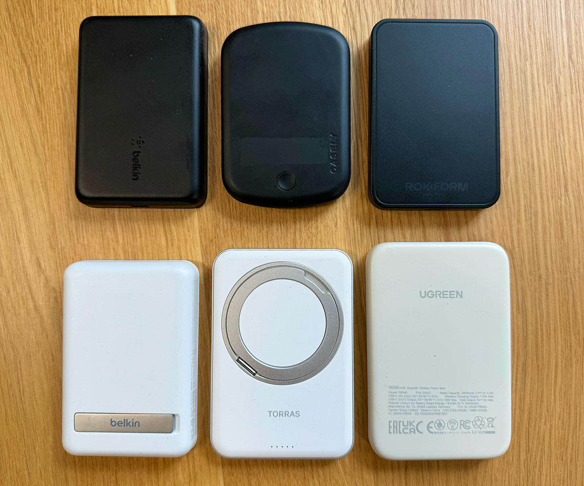 Six 5000mAh magnetic wireless power banks