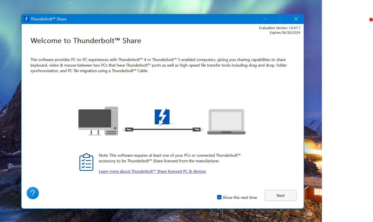 Thunderbolt Share initial screen
