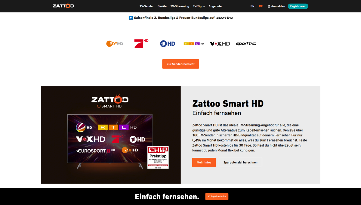 Zattoo Webseite