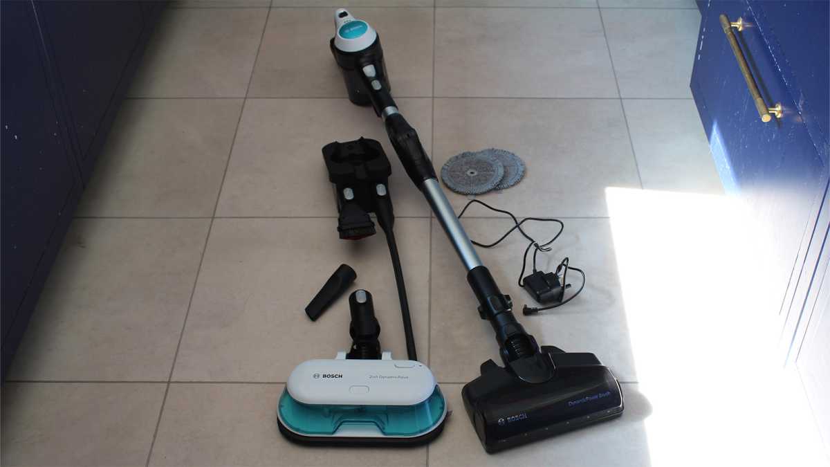 Bosch Unlimited 7 Aqua complete kit placed on tiled kitchen floor