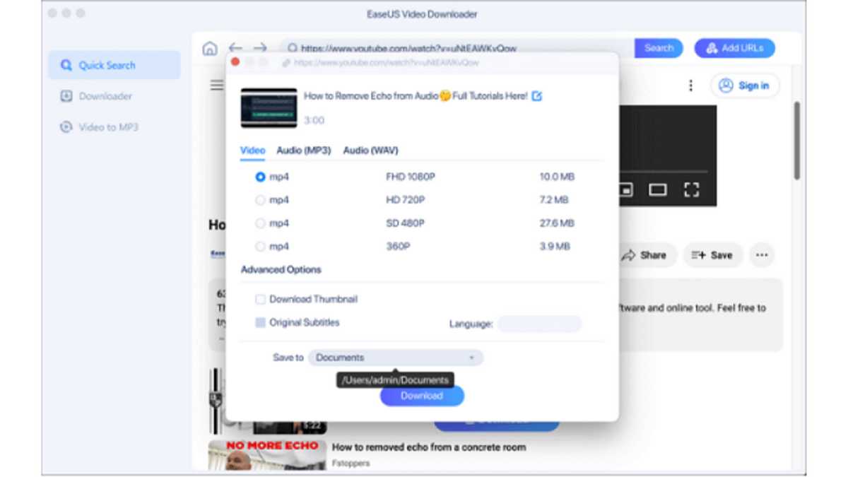 Video downloading software screenshot