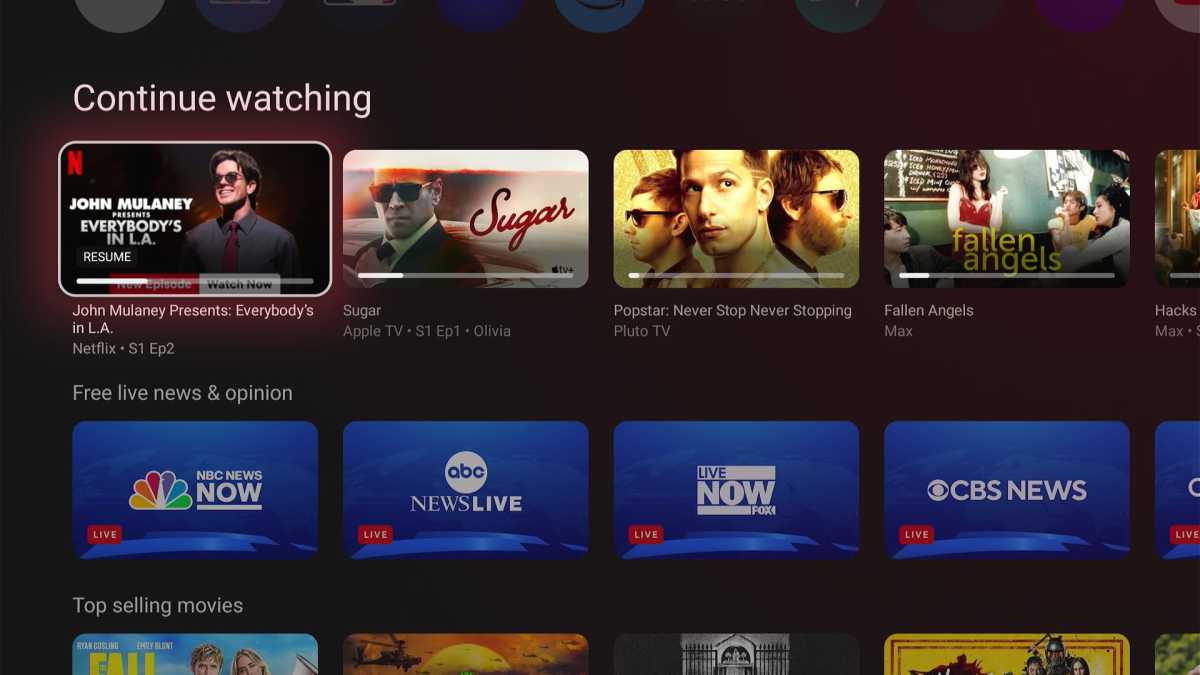 Google TV's "Continue Watching" row