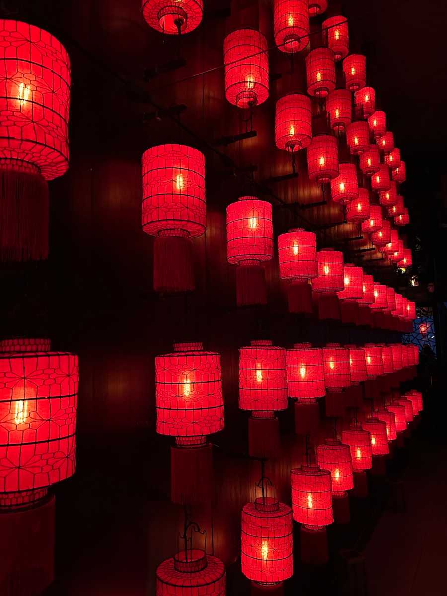 Red lanterns on a wall