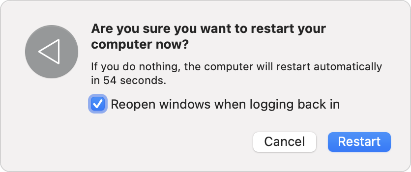 Mac Restart confirmation