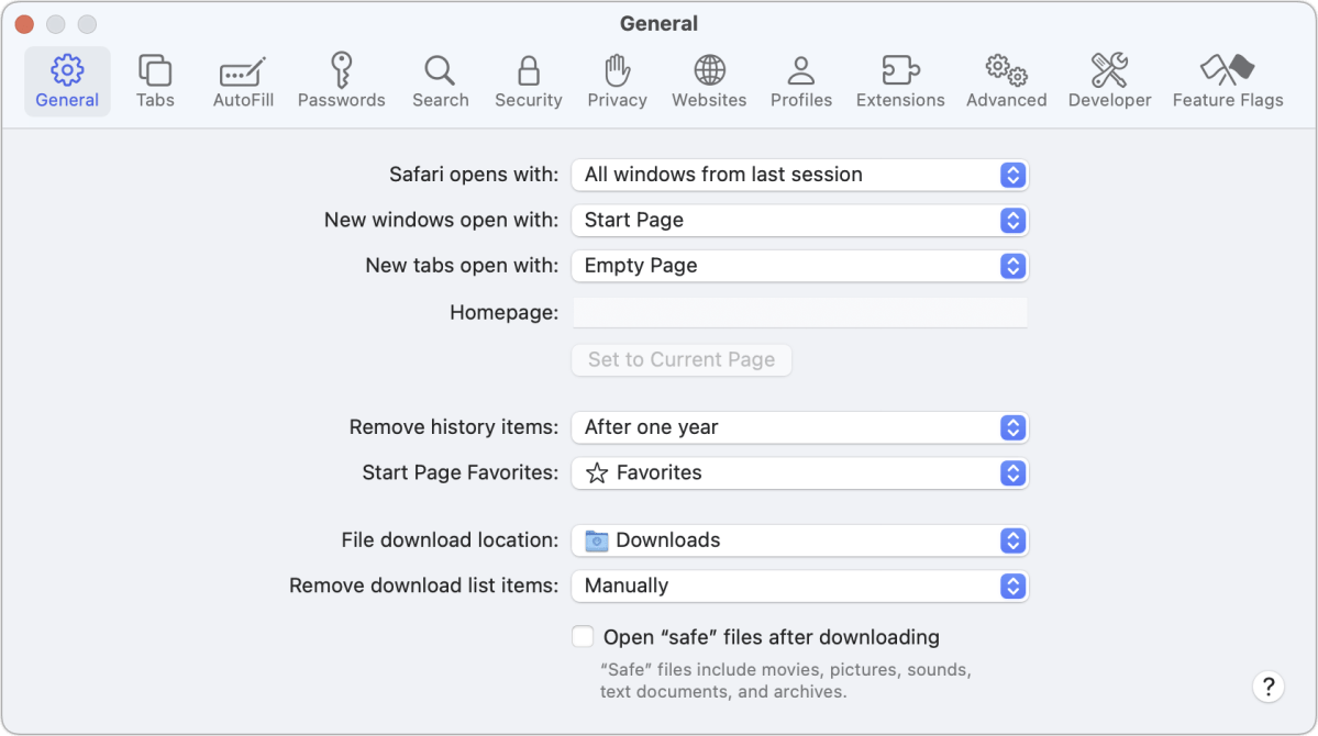 Safari opens with setting