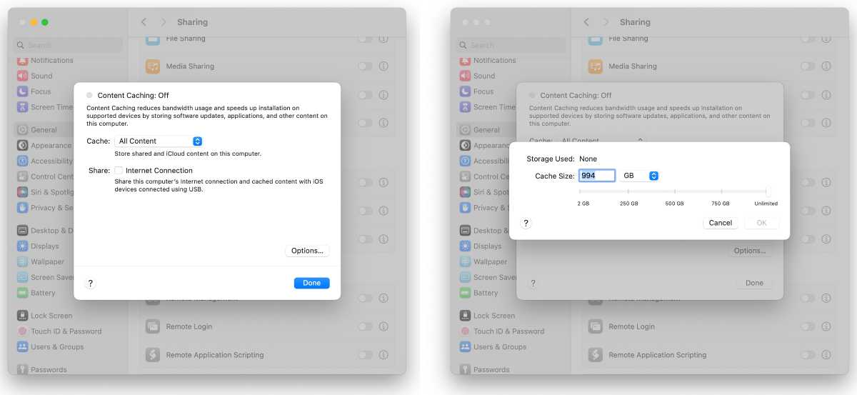 Configuración de almacenamiento en caché de contenido de macOS Sonoma