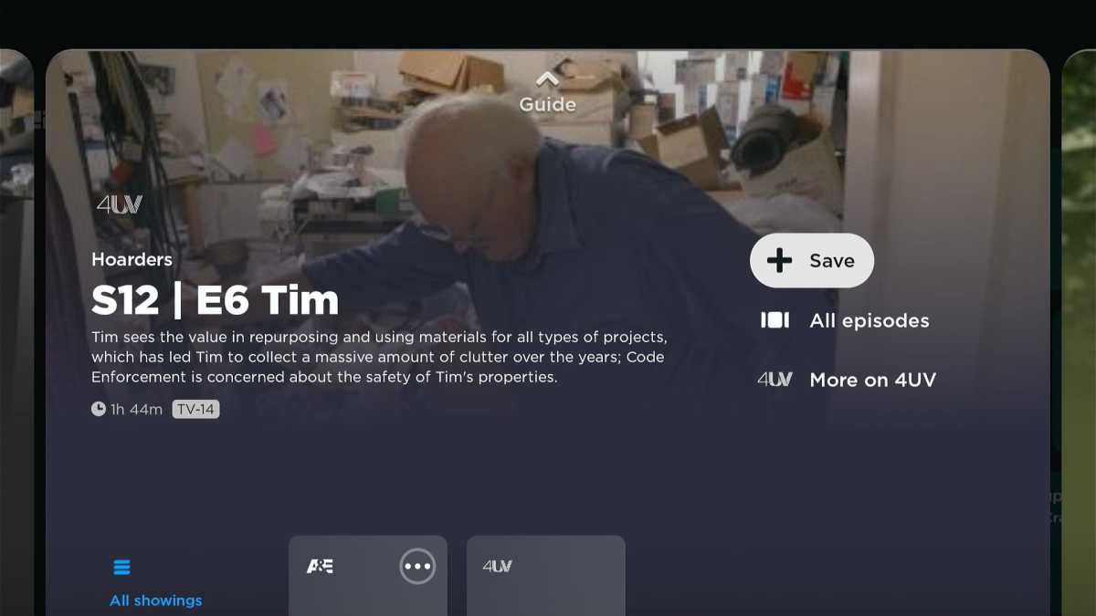 Philo's show page and Save button