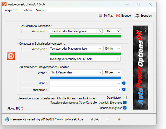 AutoPowerOptionsOK è uno strumento di modifica energetica per Windows