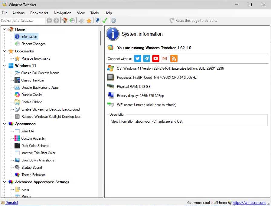 Winaero Tweaker offre molte opzioni per ottimizzare il tuo sistema Windows.