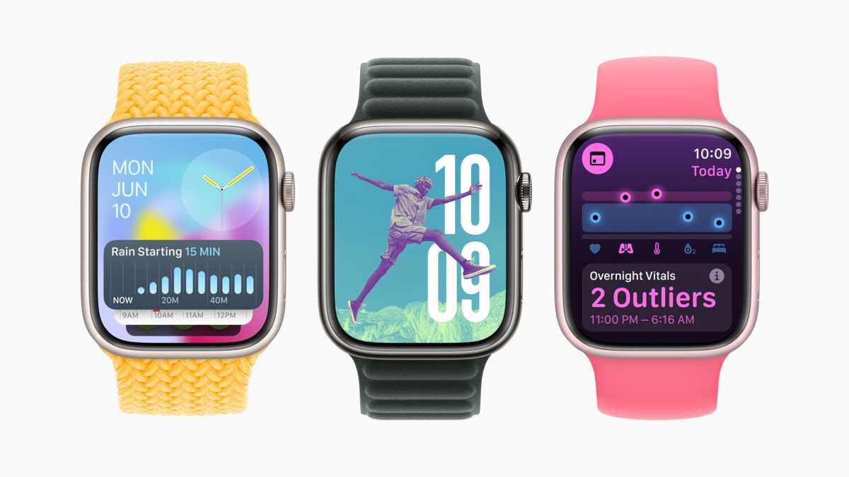 watchOS 11 key art showing three different screenshots