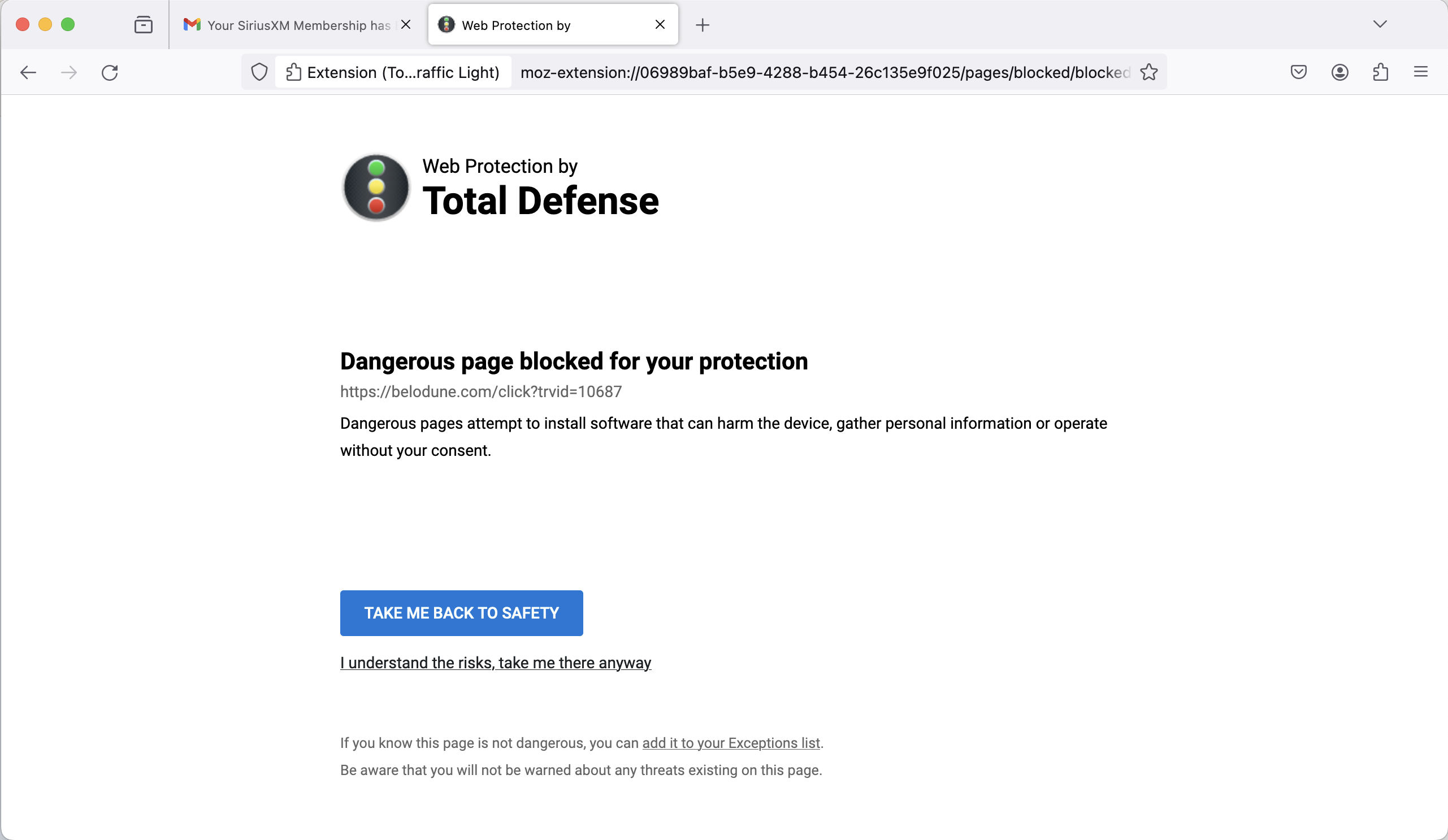 A blocked website via Bitdefender’s Total Defense web browser extension feature