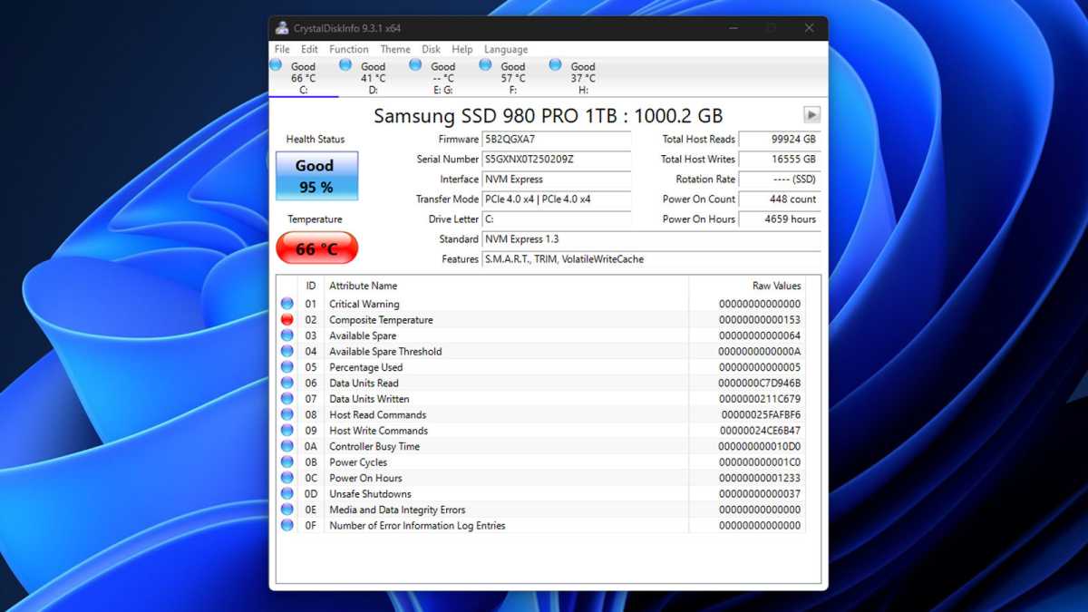 CrystalDiskInfo Samsung SSD health information