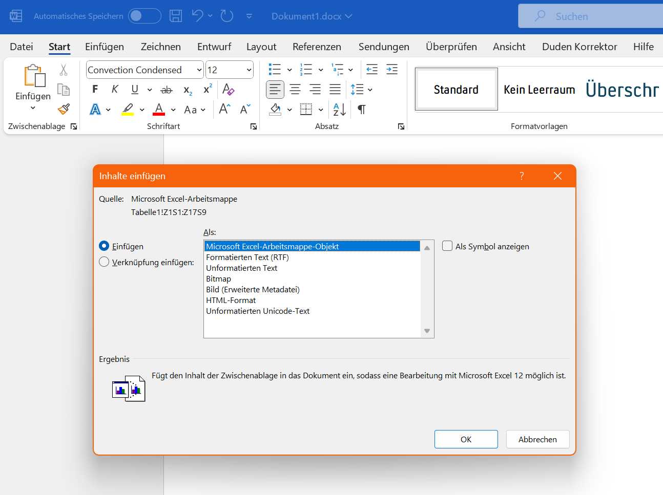 Excel-Word einfügen
