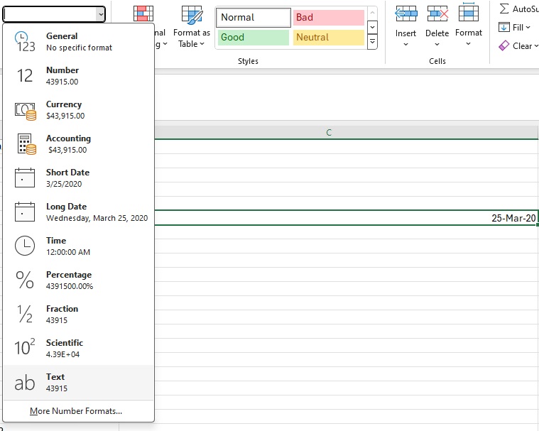 Excel numbers