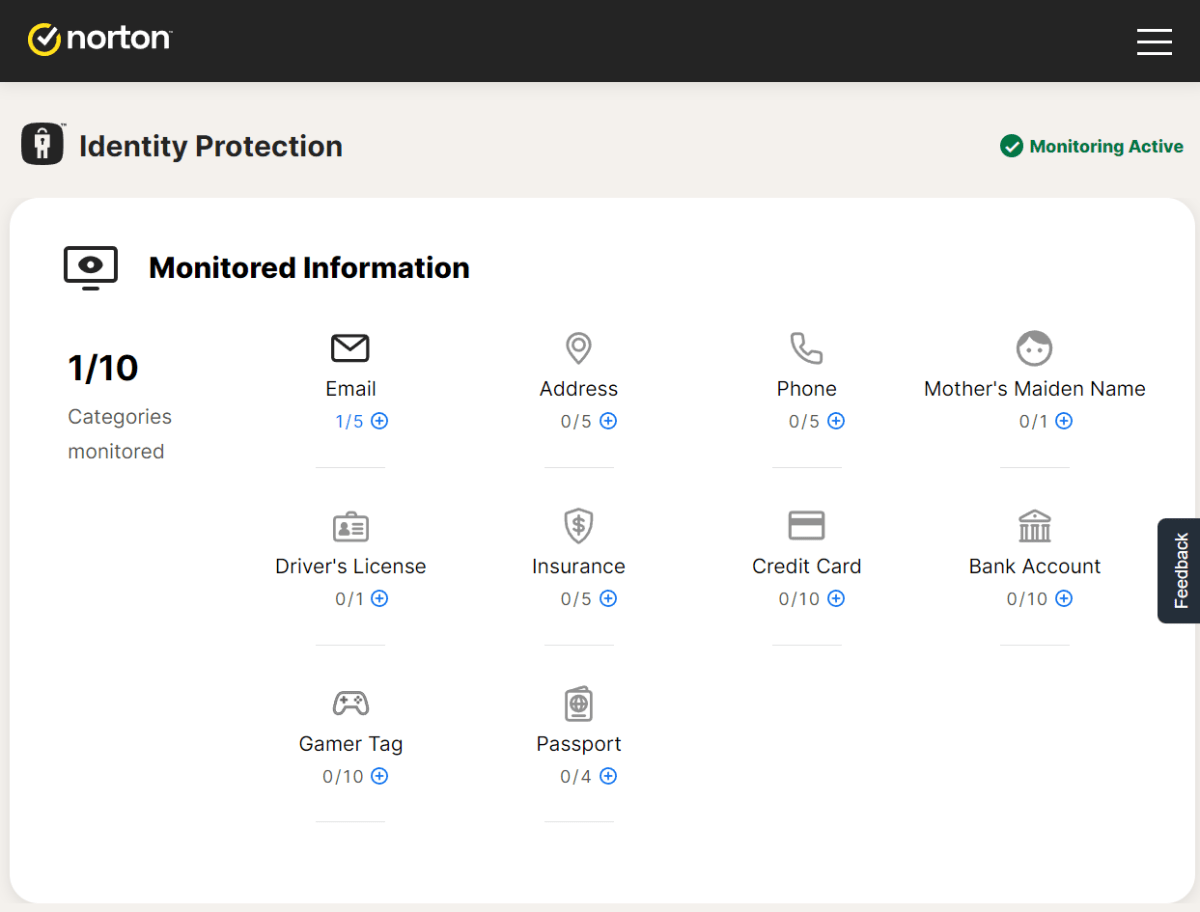 Norton 360 Identity Protection feature