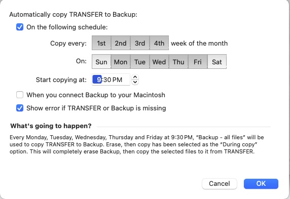 Setting up scheduled copy times and dates in SuperDuper!