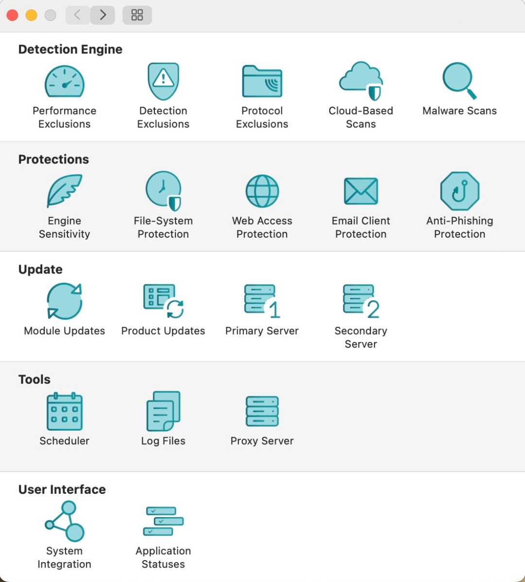 The extensive layers of preferences and settings in ESET 