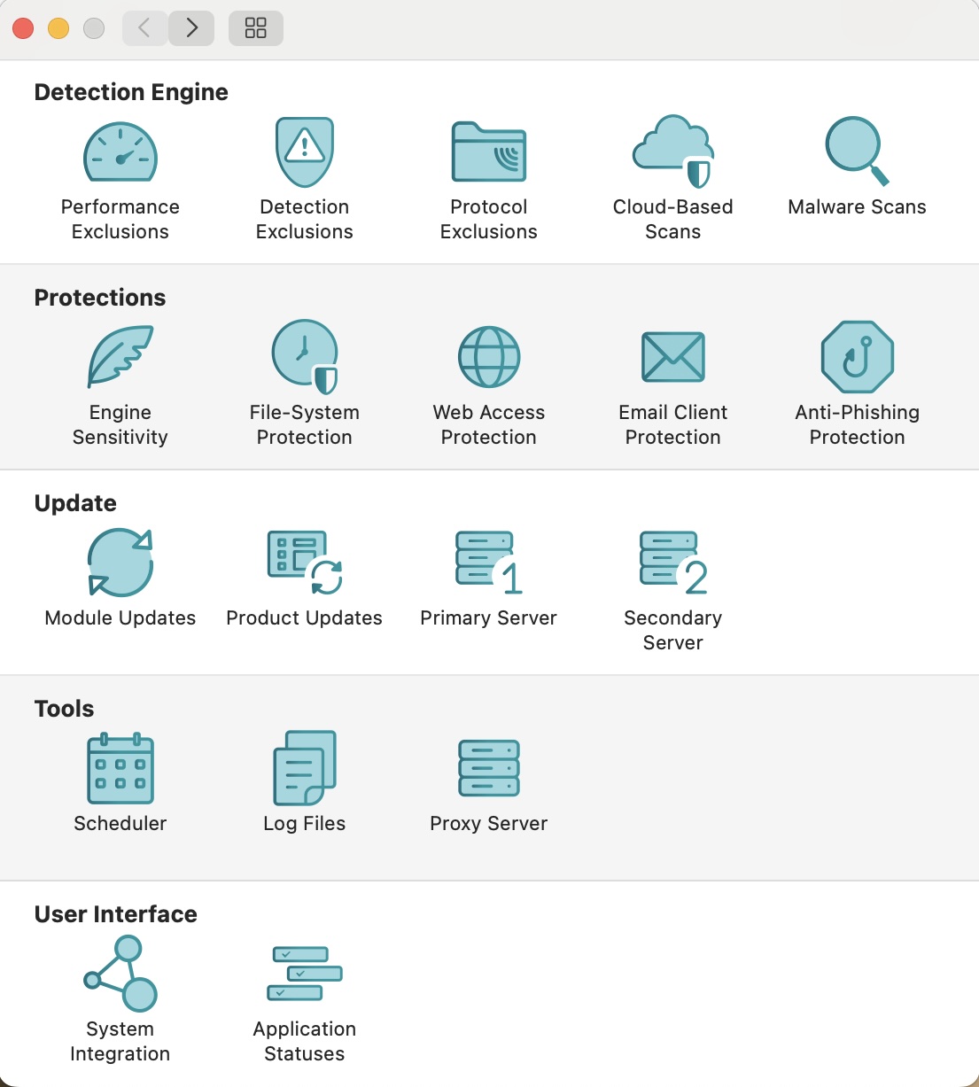 The extensive layers of preferences and settings in ESET 