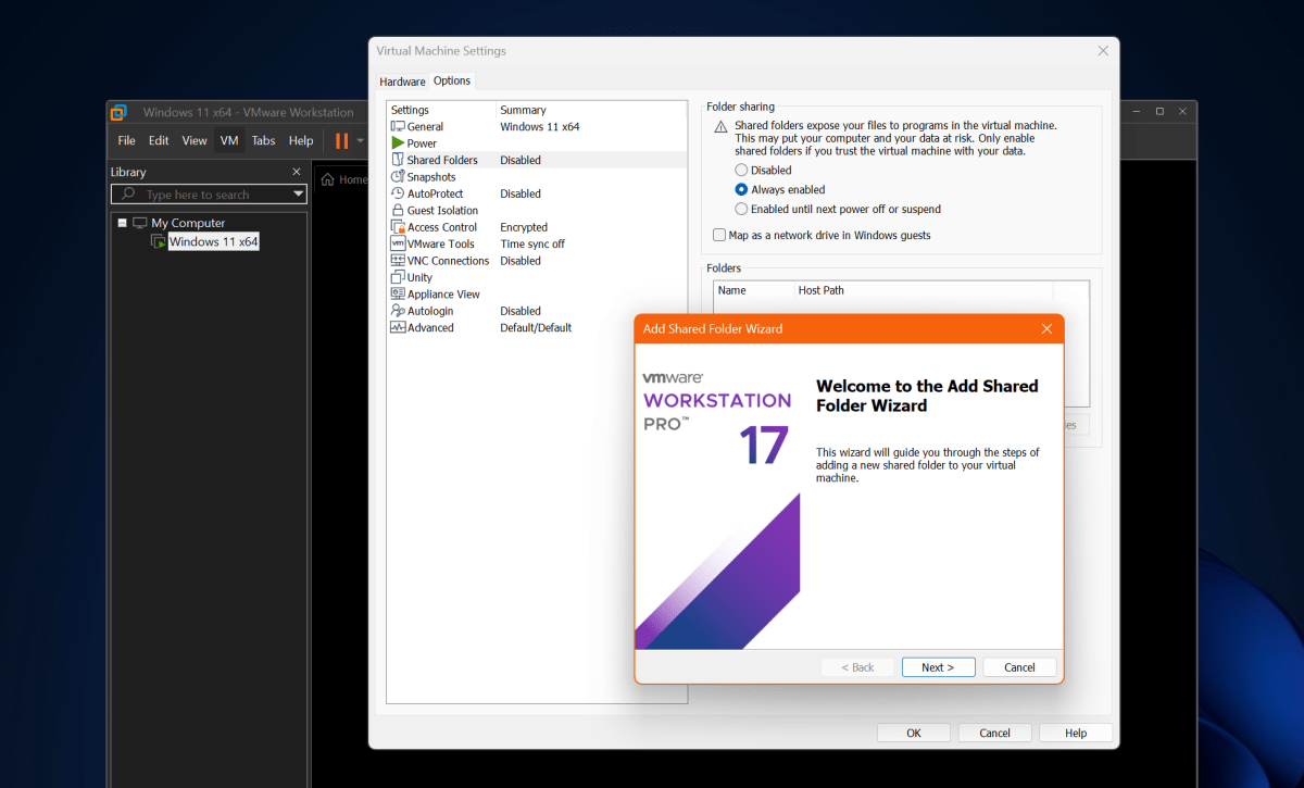 VMware Workstation 17 - Shared Folder