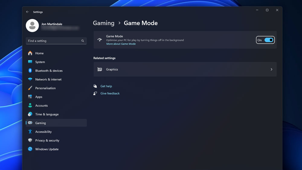 Windows 11 Game Mode setting enabled