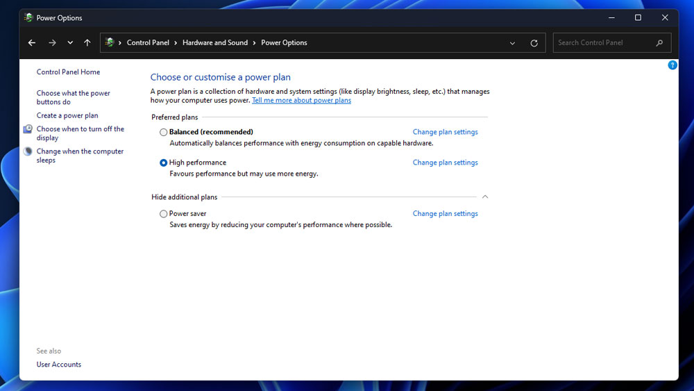 Windows 11 Power Plan settings