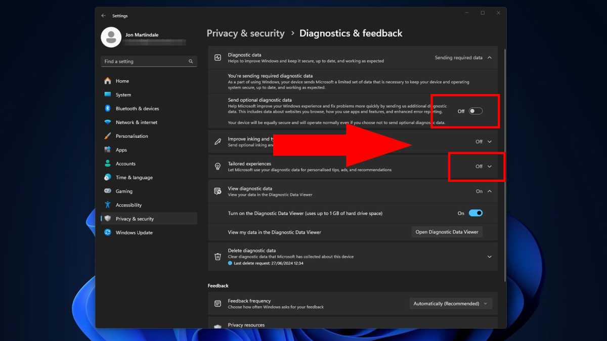 Windows 11 privacy data tracking product and service performance
