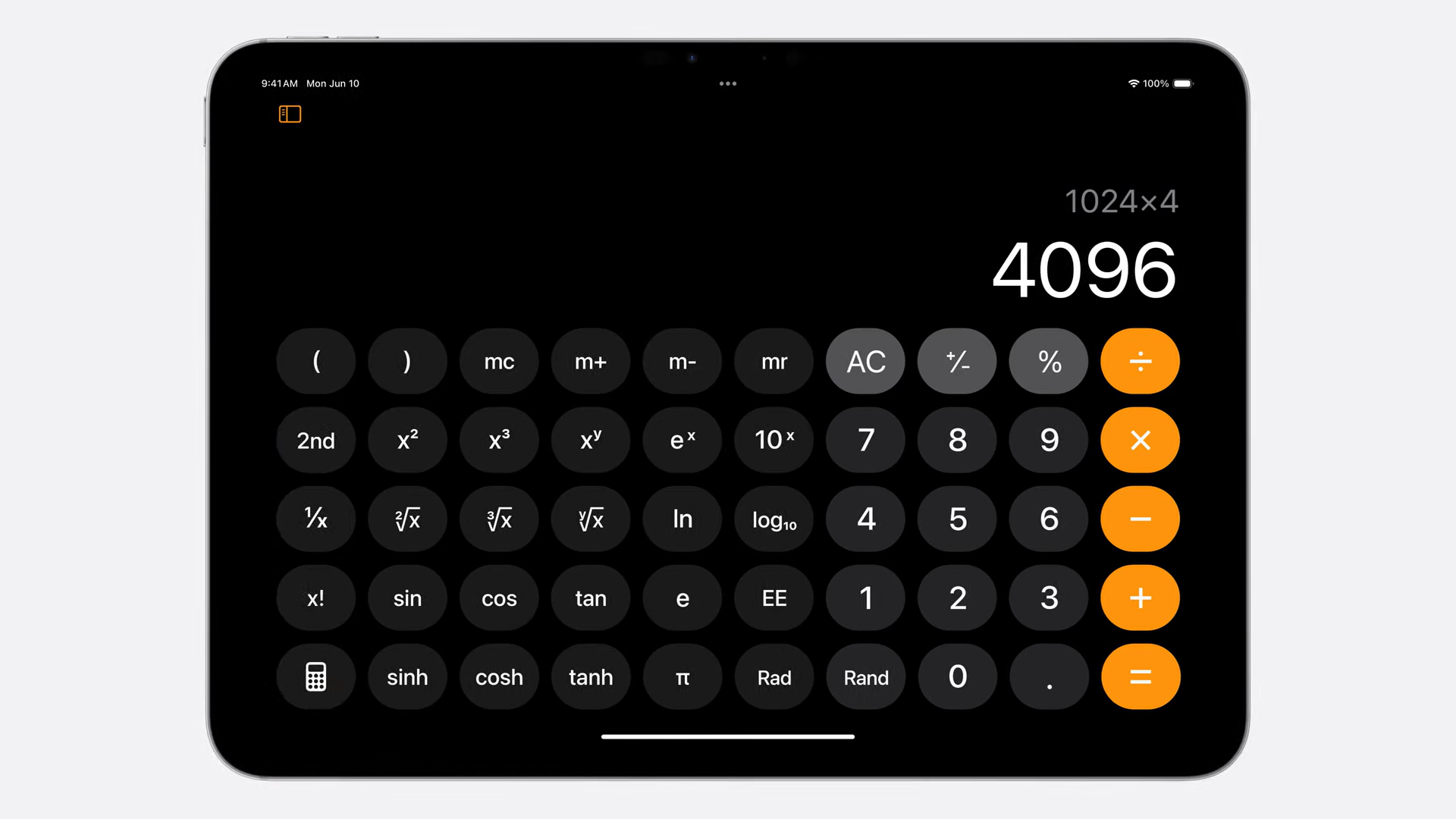 ipados 18 calculator in landscape mode