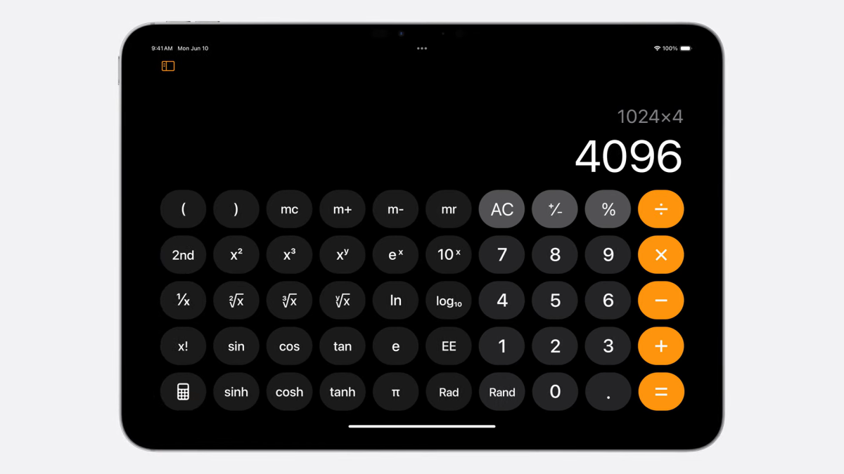 ipados 18 calculator in landscape mode