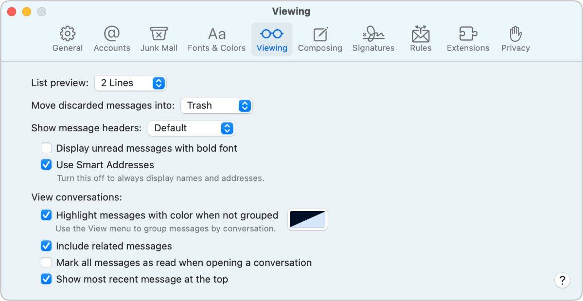 macOS Mail sort threads