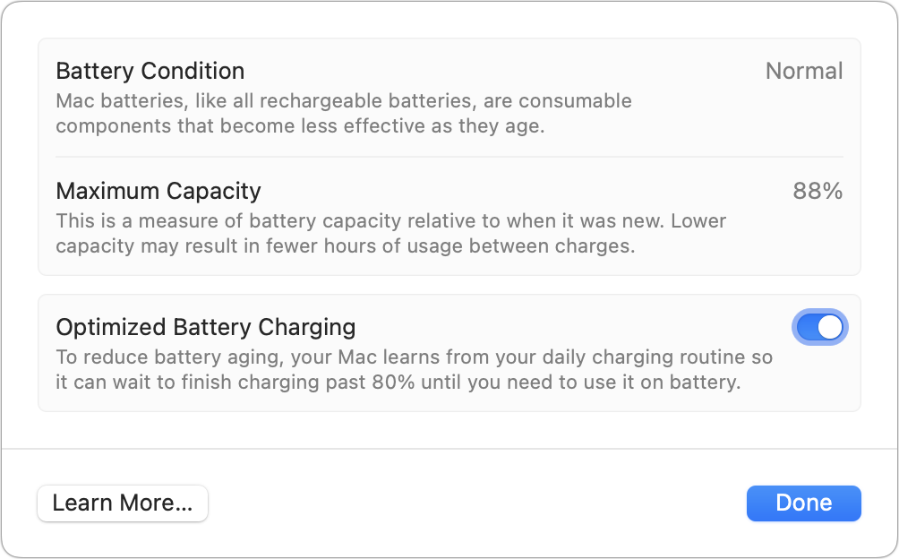 macOS battery settings