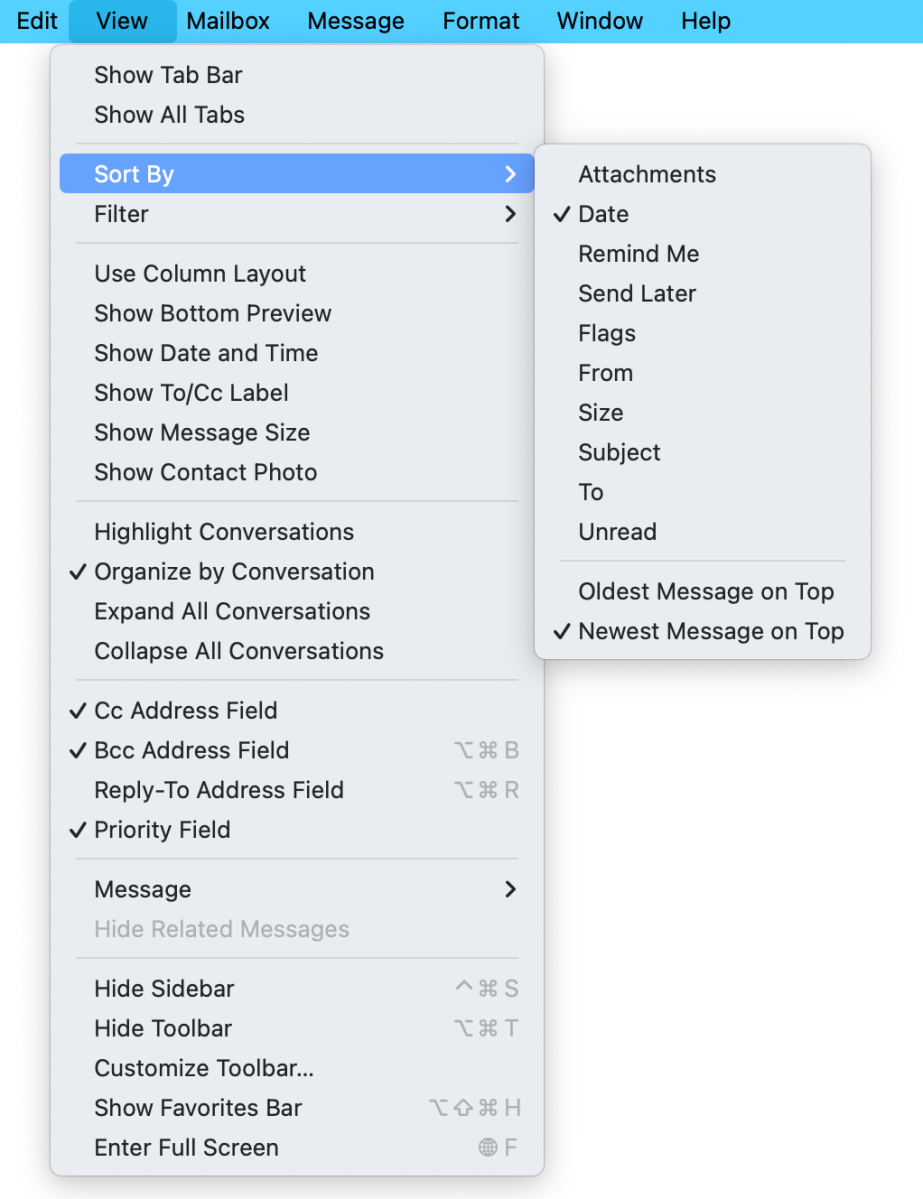 macOS Mail Sort Email