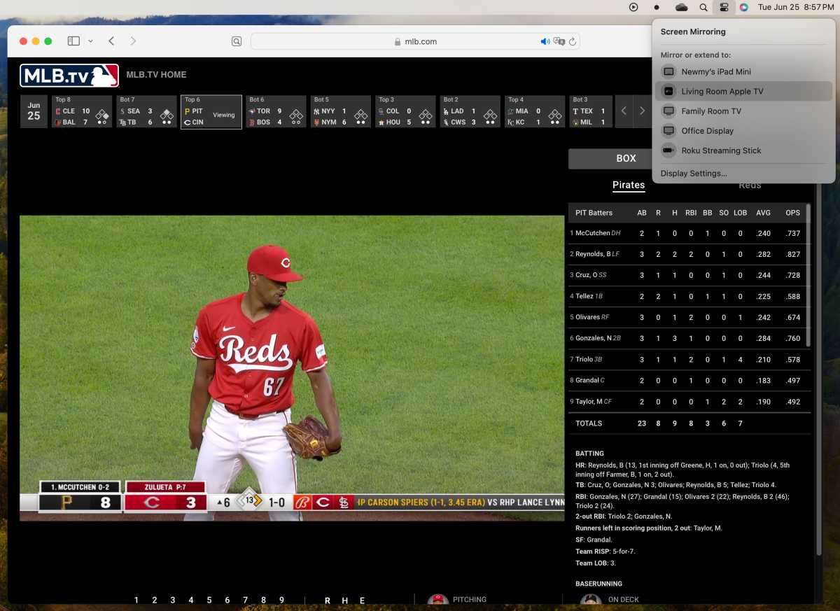 AirPlay Screen Mirroring with the MLB TV website