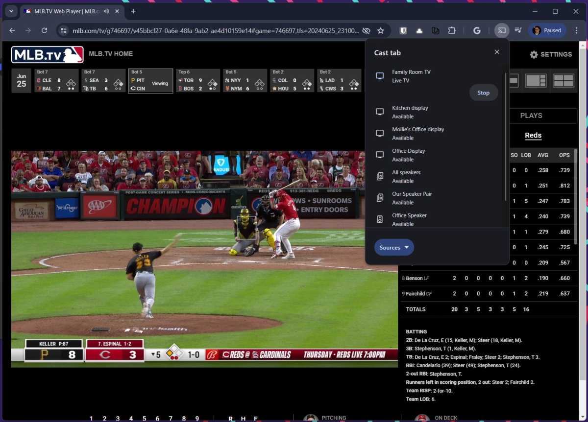 MLB TV with Chromecast screen mirroring