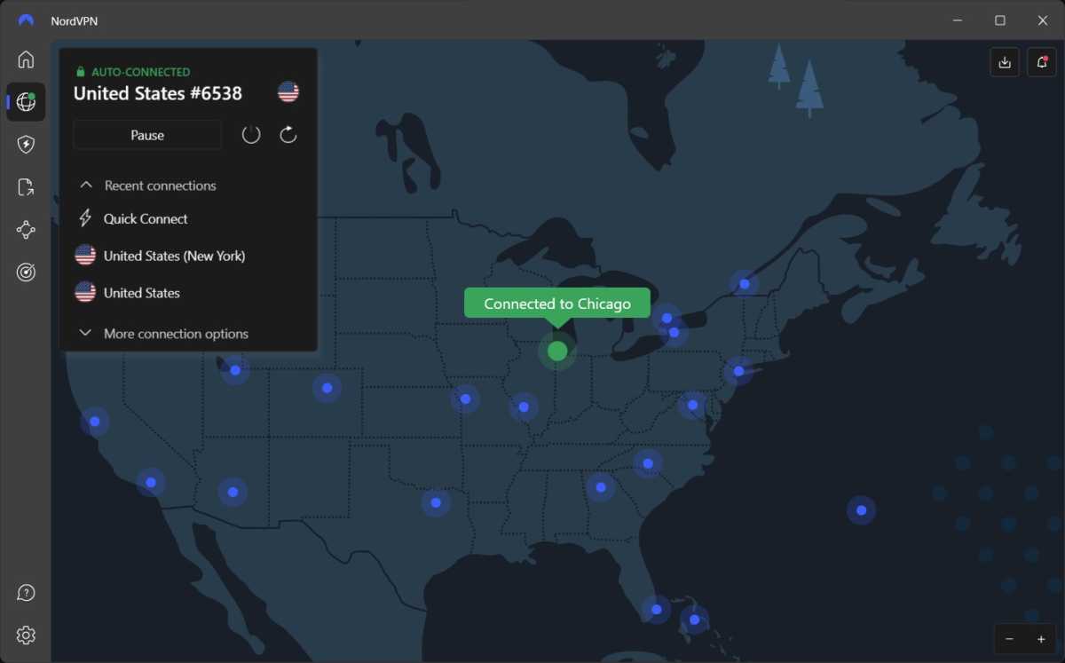 NordVPN location selector