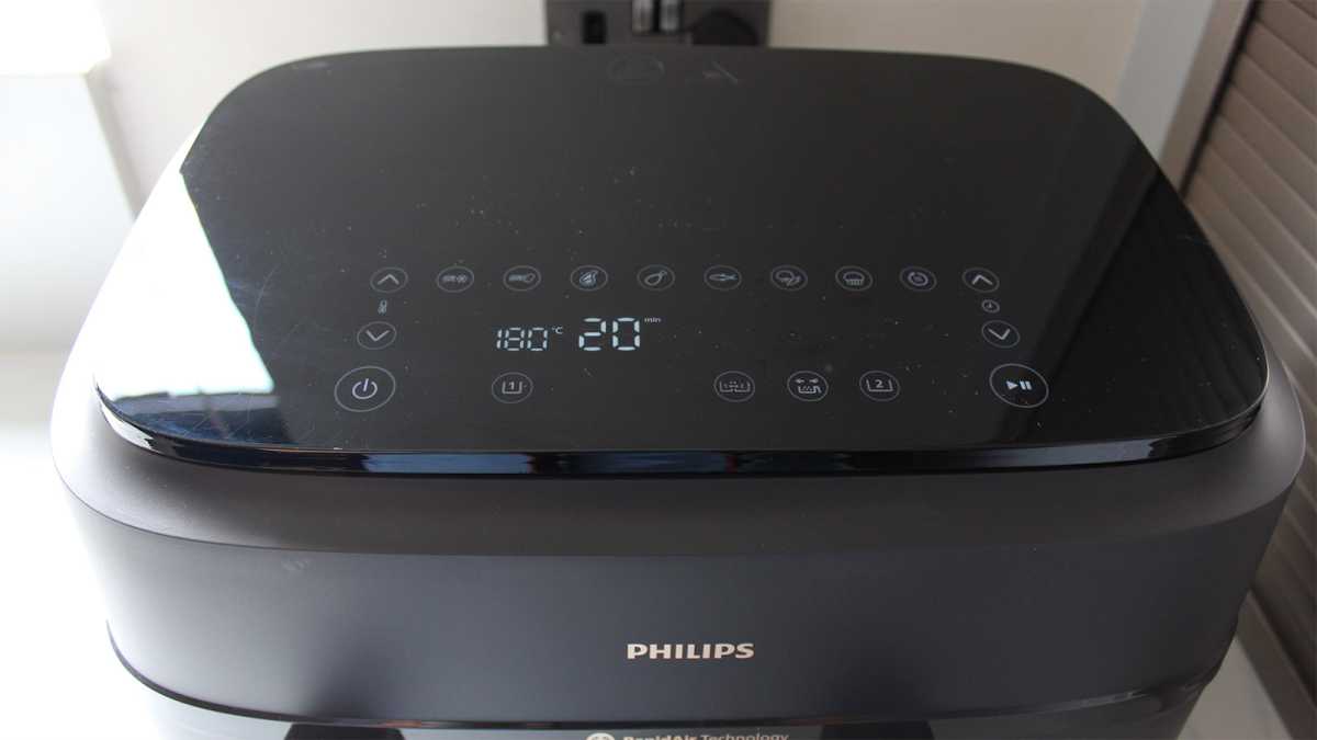 The digital control panel on the top of the air fryer