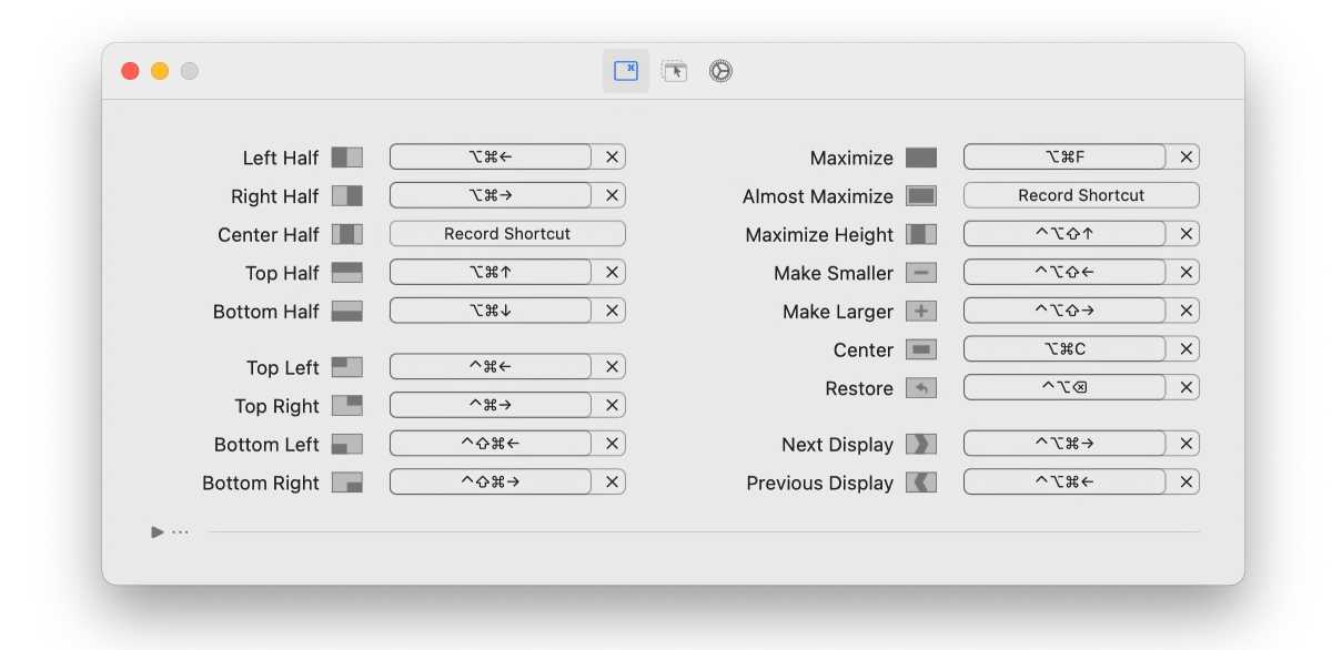 Rectangle Mac keyboard shortcuts