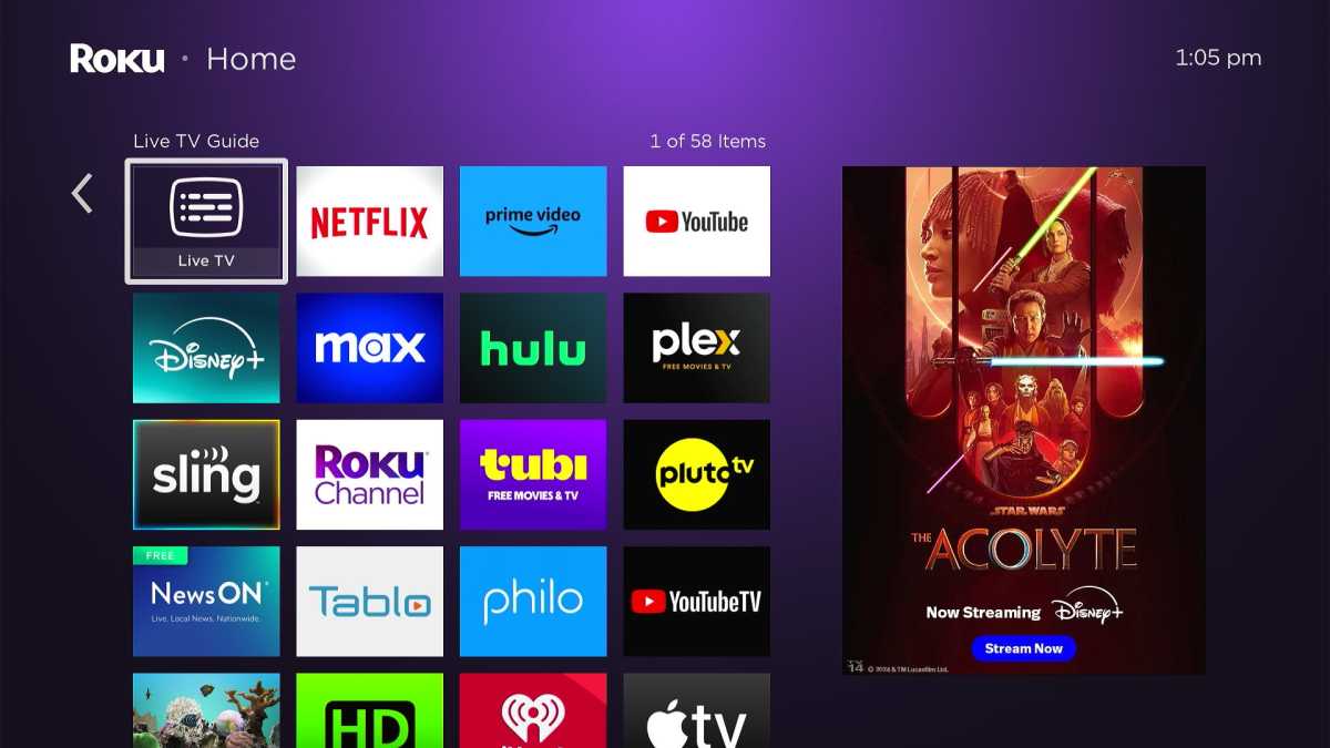 Roku app grid with four columns instead of three