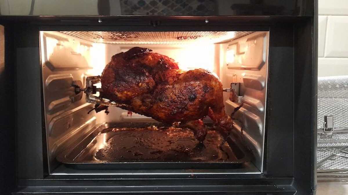 Rotisserie chicken in an air fryer oven