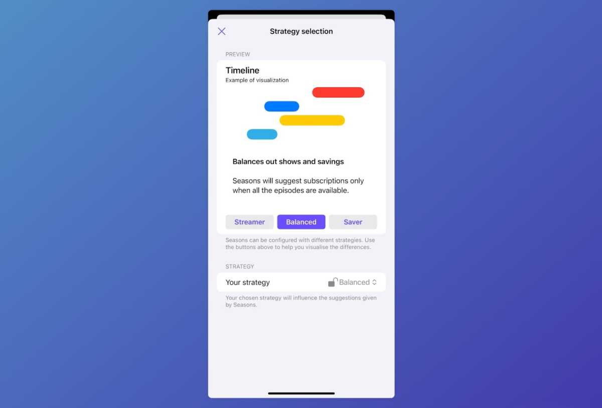 Selecting a streaming strategy in Seasons