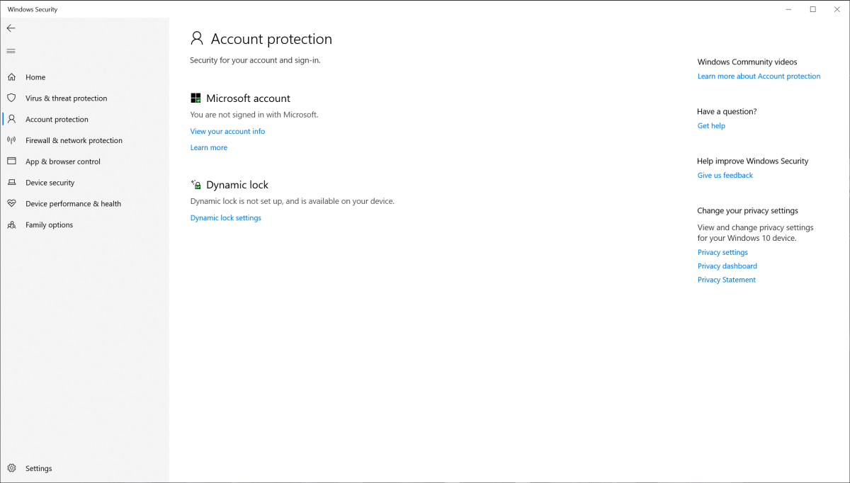 Windows Security Account protection screen