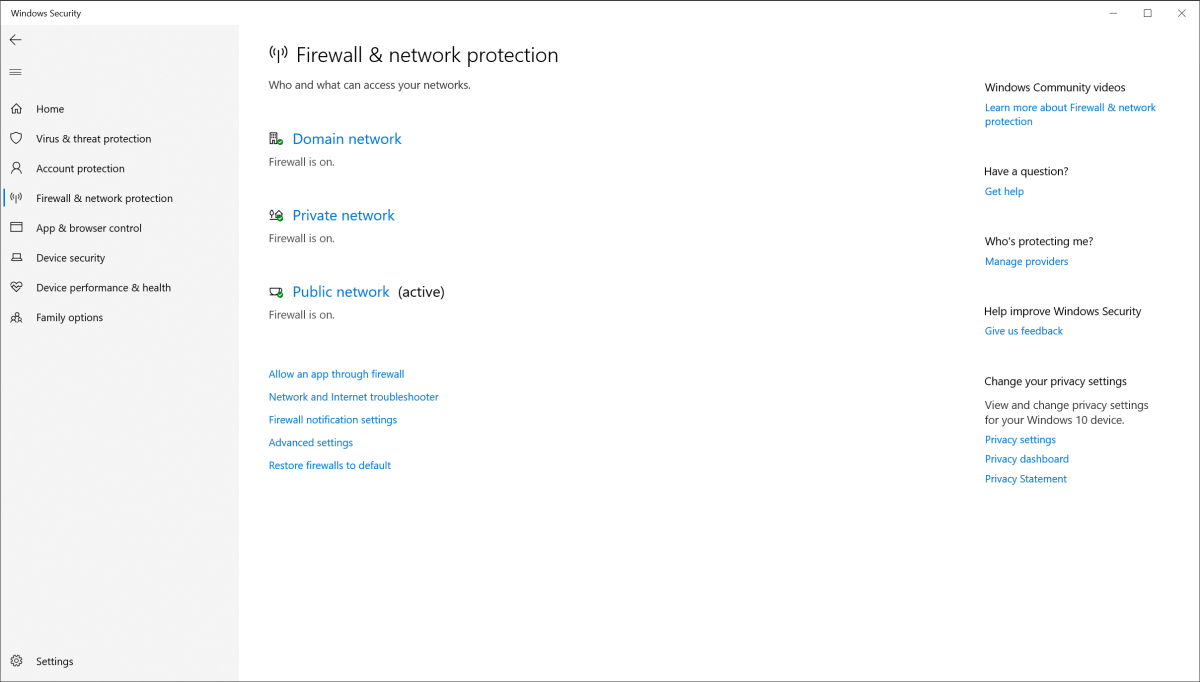 Windows Security Firewall & Network Protection