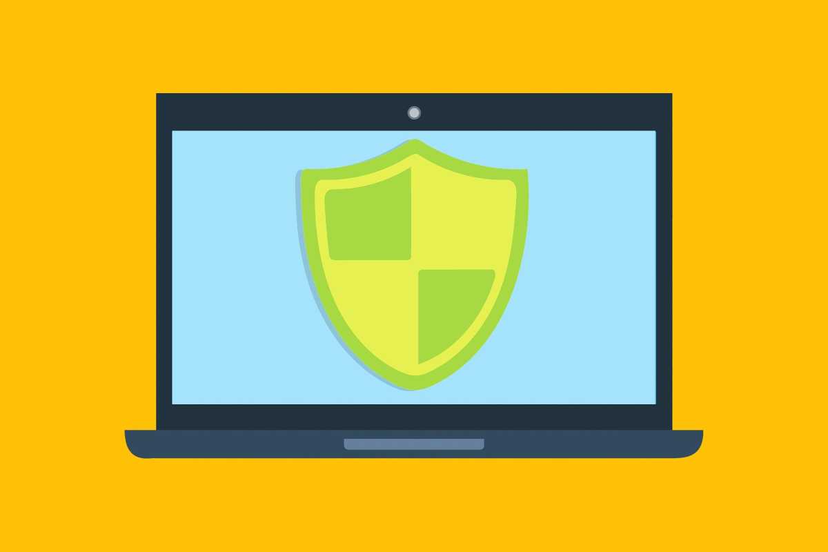 Antivirus shield software on laptop screen illustration